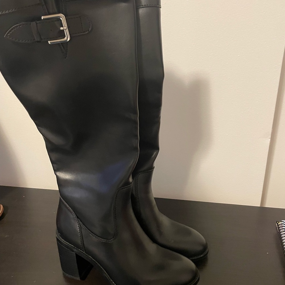 Zara Black Over the Knee Boots with Buckle